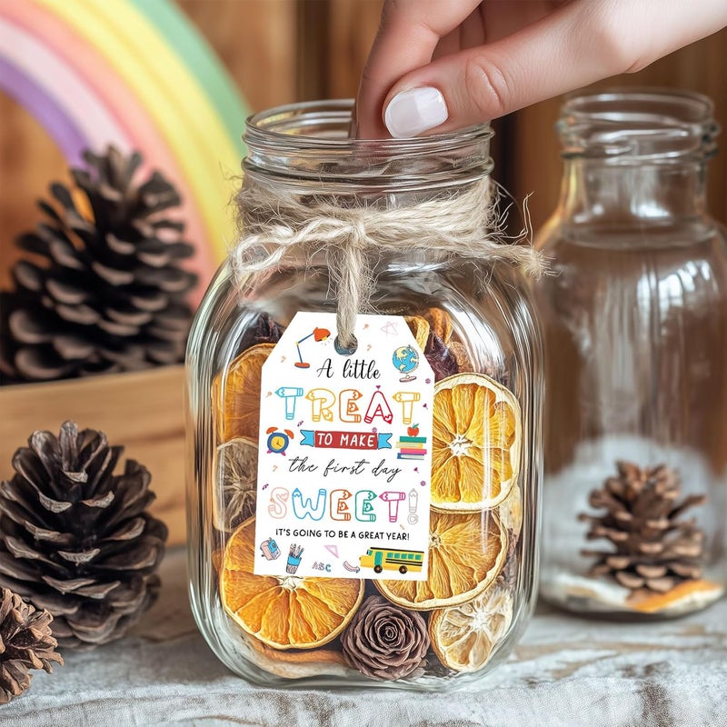 llyinglpdec 50pcs Back to School Treat Tags – First Day of School Gift Tags with String for Teachers, Students, Classrooms – Colorful Welcome Favor Labels 2.2x3.3in - Image 4
